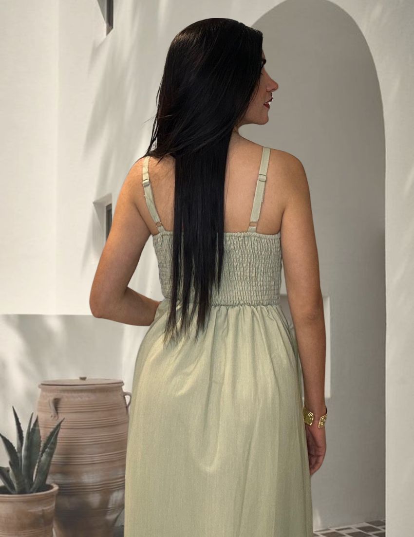 Vestido Laurel en verde pistacho