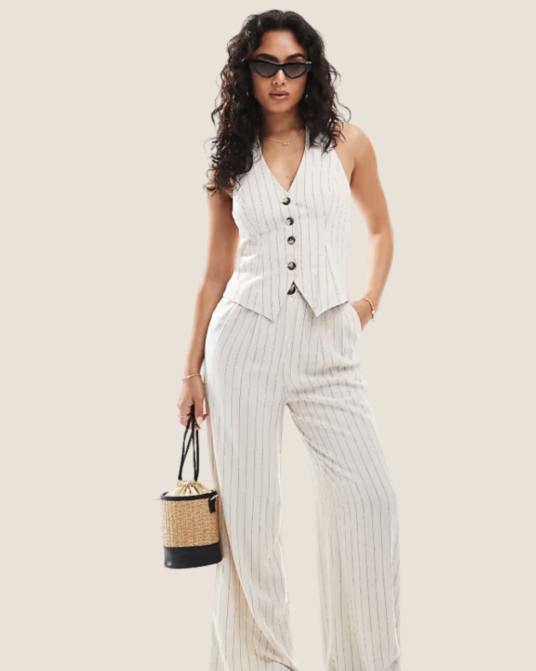 Pantalón de Rayas Beige