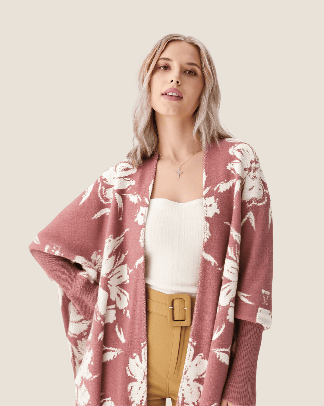 Poncho floral rosa