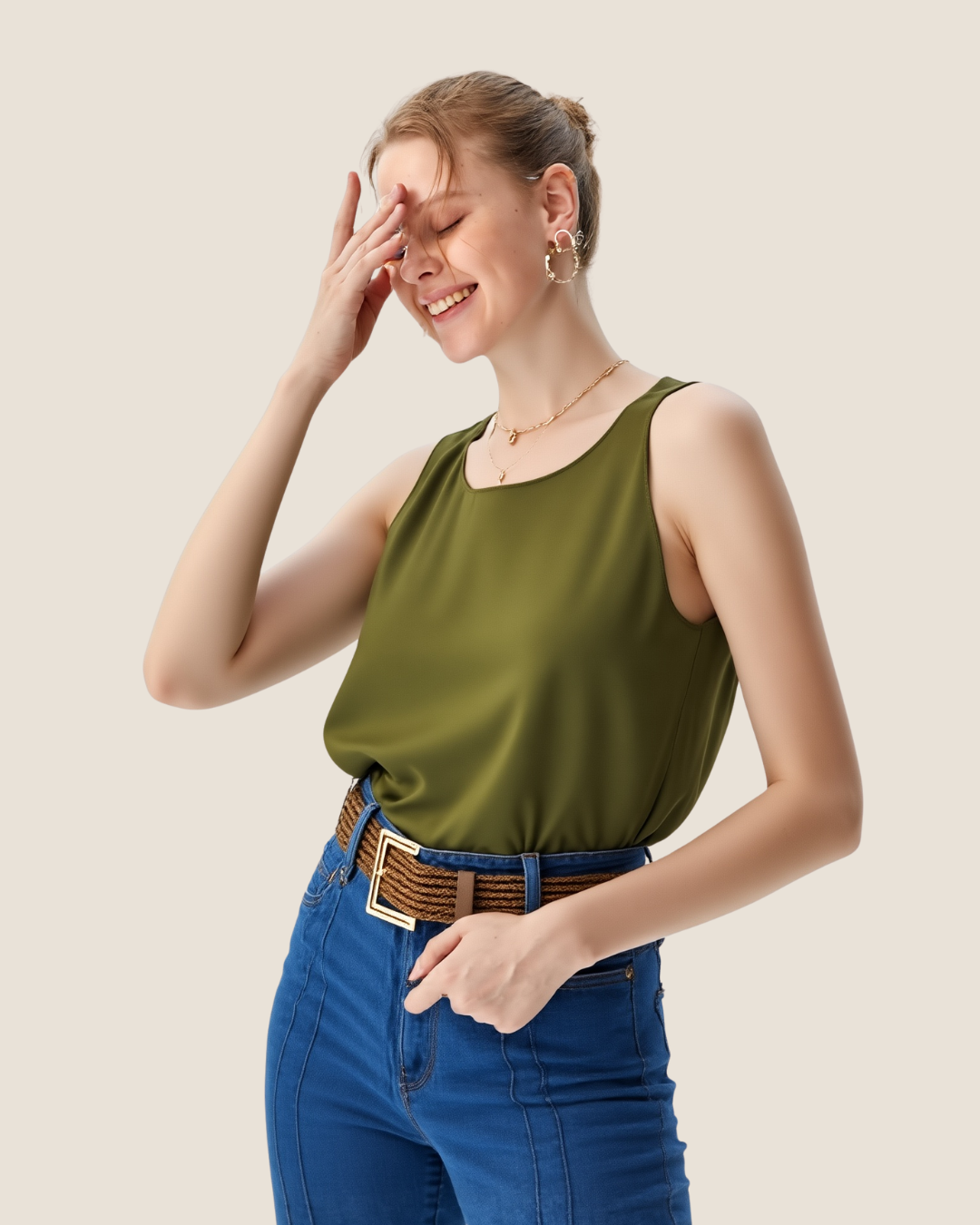 Blusa verde olivo sin mangas